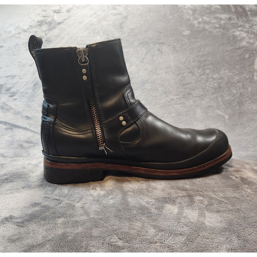 UGG Boots Mens 12 Black Leather Alston Moto Australia Side Zip Buckle Waterproof
